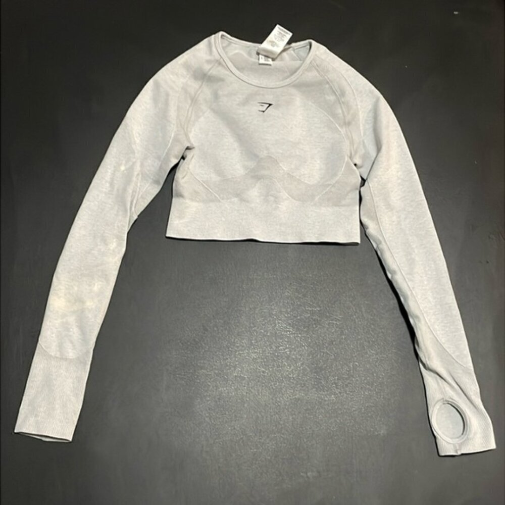 EC Gymshark Flex Long Sleeve Crop Top - Light Grey - Size Small